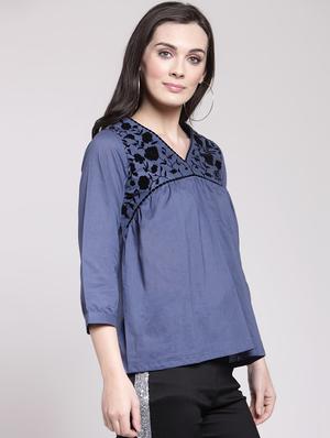 gather detail floral yoke top - 15953258 - Standard Image - 2