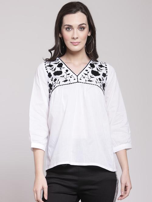 gather detail floral yoke top - 15953259 - Standard Image - 1