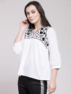 gather detail floral yoke top - 15953259 - Standard Image - 2