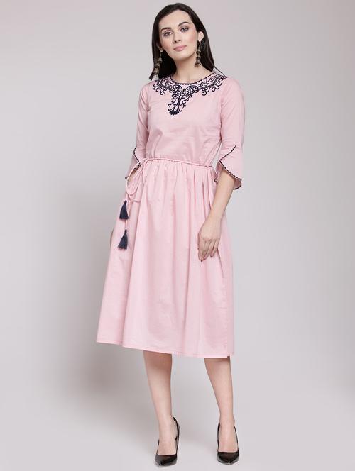 tassel tie up embroidered a-line dress - 15953271 - Standard Image - 1