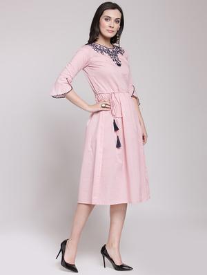 tassel tie up embroidered a-line dress - 15953271 - Standard Image - 2