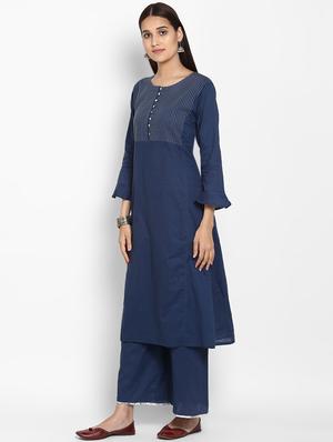 embroidered a-line kurta palazzo suit set - 15953442 - Standard Image - 2