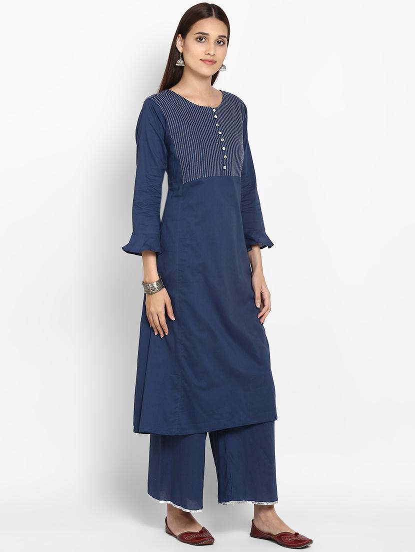 embroidered a-line kurta palazzo suit set - 15953442 - Zoom Image - 1