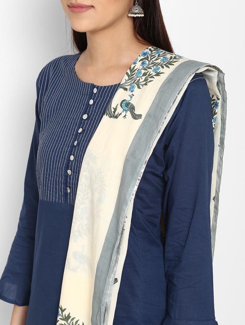embroidered a-line kurta palazzo suit set - 15953442 - Zoom Image - 4