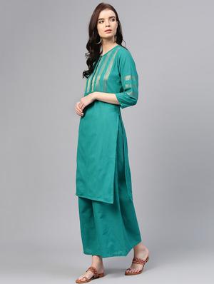 zari self-design kurta with palazzo set - 15953444 - Standard Image - 2