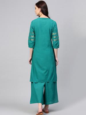 zari self-design kurta with palazzo set - 15953444 - Standard Image - 3