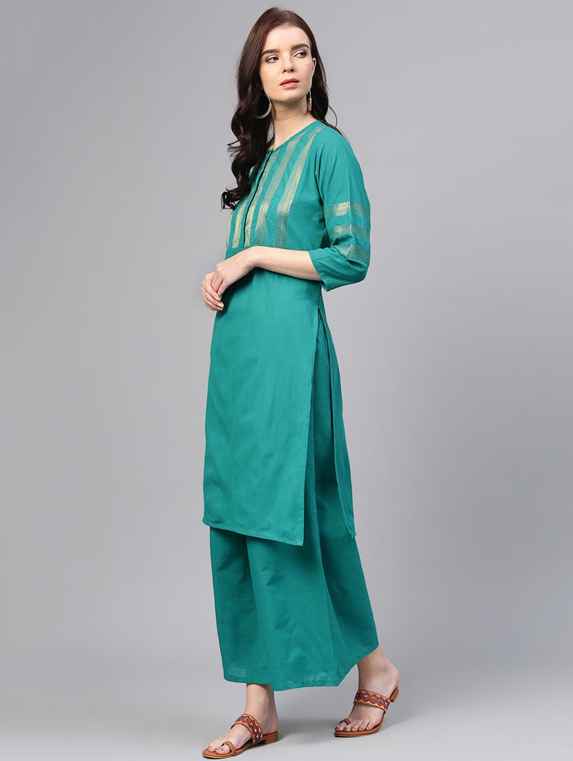 zari self-design kurta with palazzo set - 15953444 - Zoom Image - 2