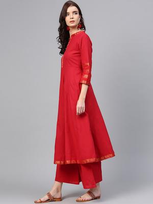 solid a-line kurta with palazzo set - 15953446 - Standard Image - 2
