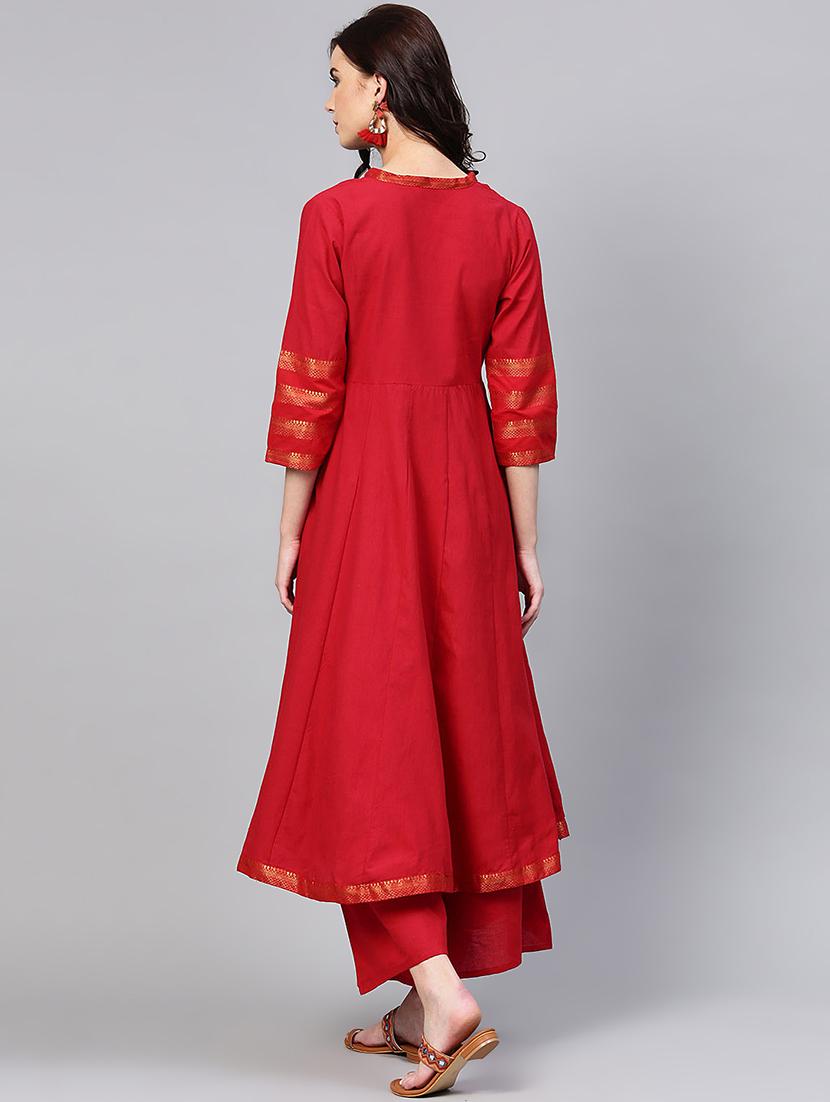 solid a-line kurta with palazzo set - 15953446 - Zoom Image - 3