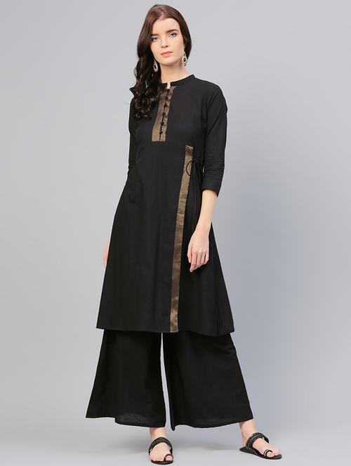 solid side knot kurta with palazzo set - 15953447 - Standard Image - 1