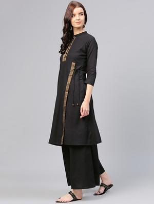 solid side knot kurta with palazzo set - 15953447 - Standard Image - 2