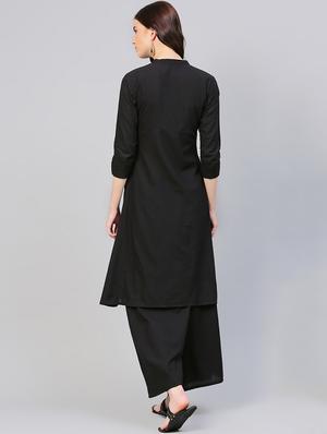 solid side knot kurta with palazzo set - 15953447 - Standard Image - 3
