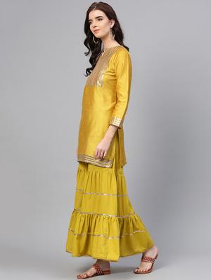 gota patti kurta with tiered sharara set - 15953449 - Standard Image - 2
