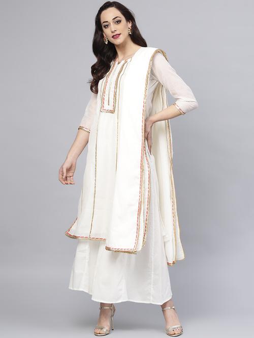 gota patti kurta with paneled skirt & dupatta set - 15953450 - Standard Image - 1