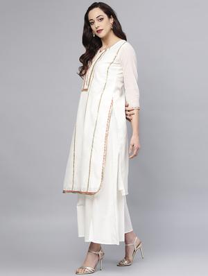 gota patti kurta with paneled skirt & dupatta set - 15953450 - Standard Image - 2