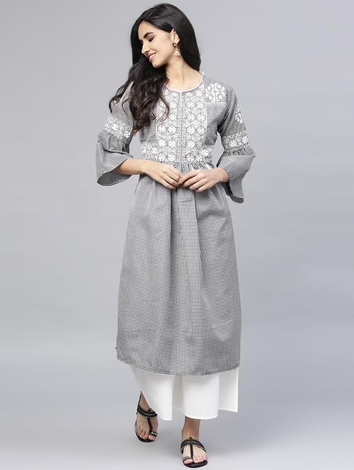 embroidered bell sleeved kurta with palazzo set - 15953454 - Standard Image - 1