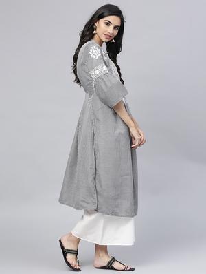 embroidered bell sleeved kurta with palazzo set - 15953454 - Standard Image - 2