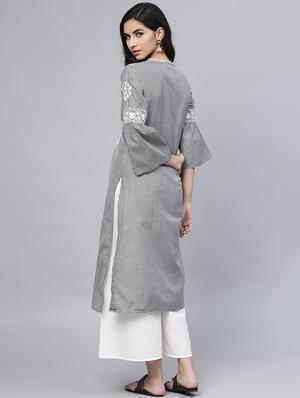 embroidered bell sleeved kurta with palazzo set - 15953454 - Standard Image - 3