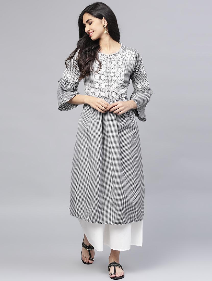 embroidered bell sleeved kurta with palazzo set - 15953454 - Zoom Image - 1