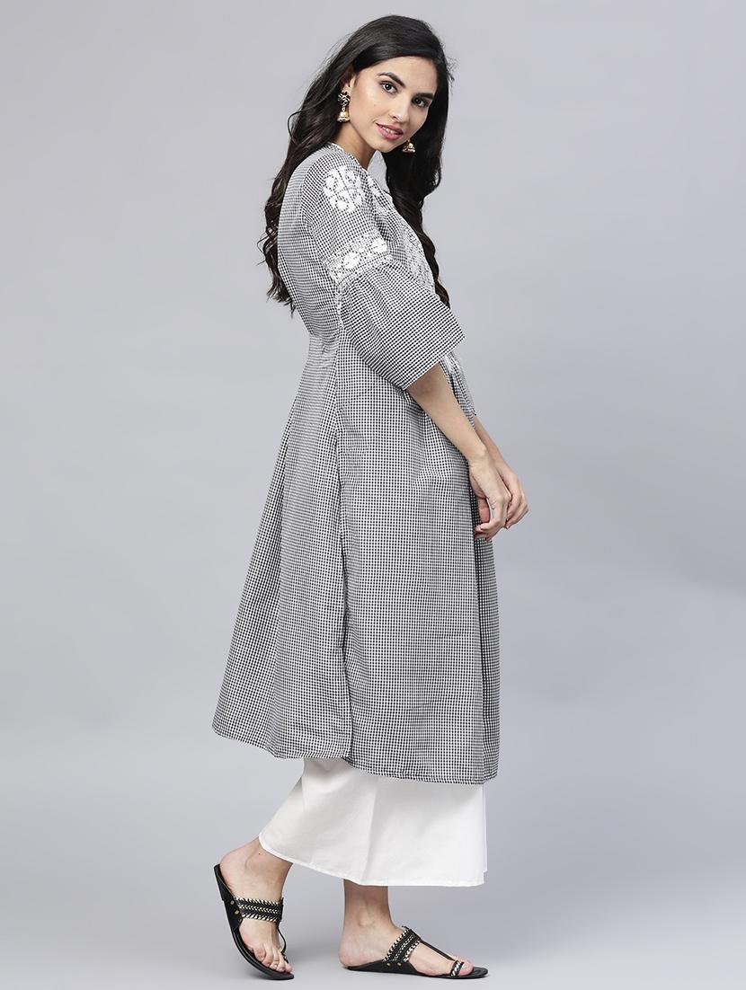 embroidered bell sleeved kurta with palazzo set - 15953454 - Zoom Image - 2