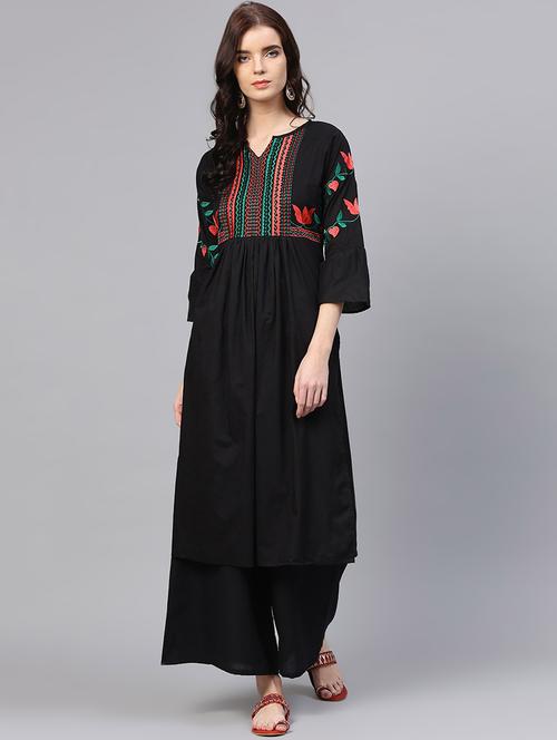 embroidered flared kurta with palazzo set - 15953455 - Standard Image - 1