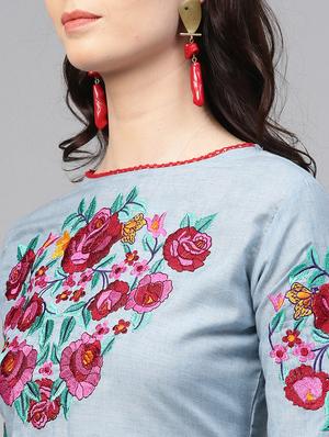 embroidered bell sleeved kurta with palazzo set - 15953456 - Standard Image - 4