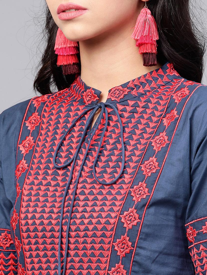embroidered bell sleeved kurta with palazzo set - 15953457 - Zoom Image - 4