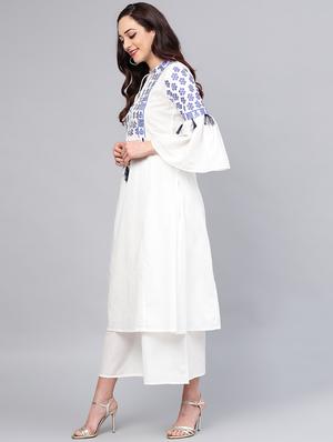 embroidered bell sleeved kurta with palazzo set - 15953458 - Standard Image - 2