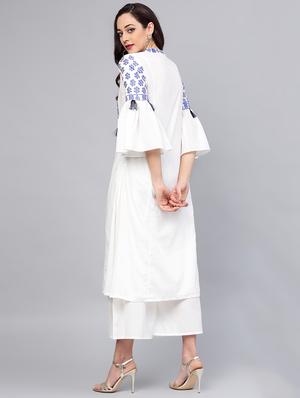embroidered bell sleeved kurta with palazzo set - 15953458 - Standard Image - 3