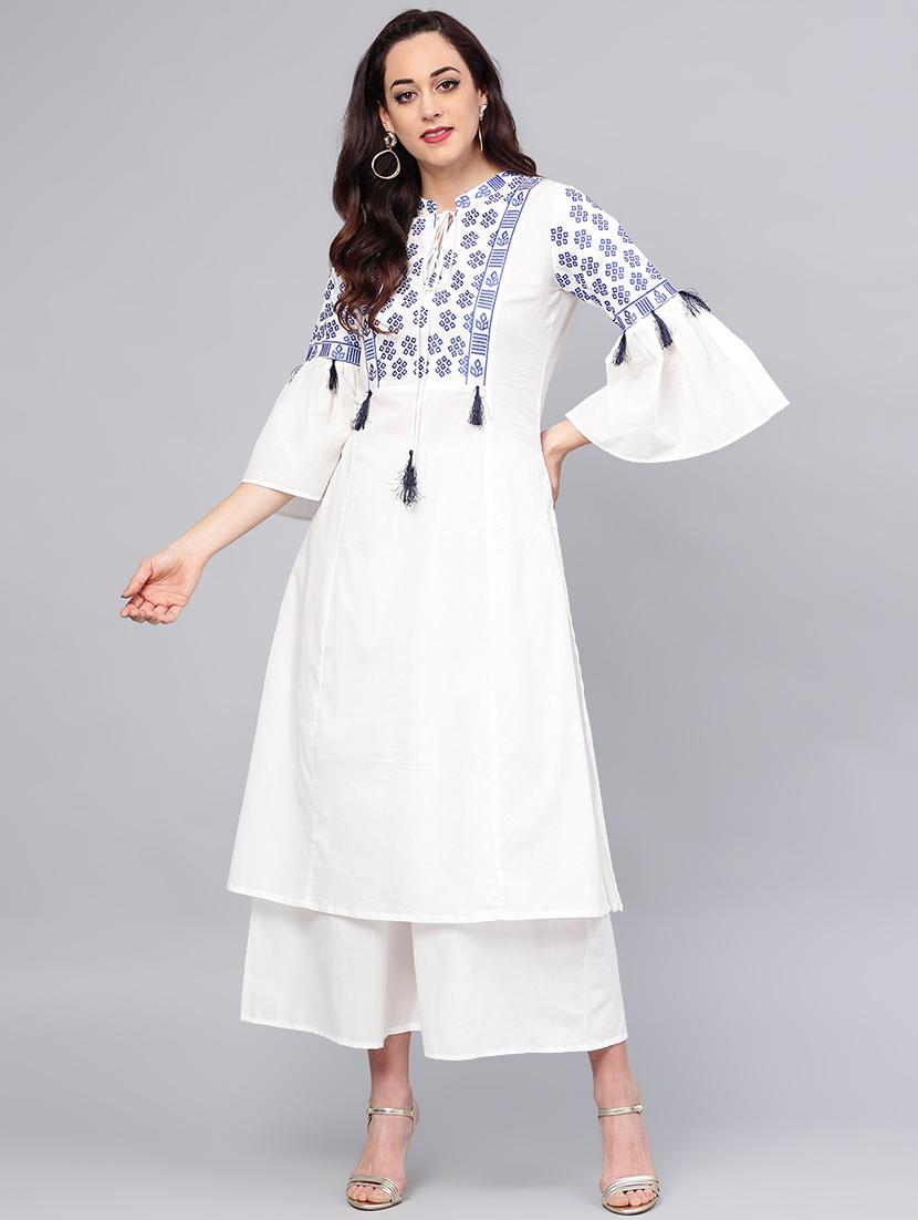 embroidered bell sleeved kurta with palazzo set - 15953458 - Zoom Image - 1
