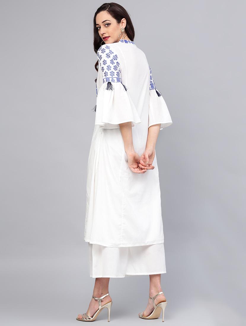 embroidered bell sleeved kurta with palazzo set - 15953458 - Zoom Image - 3