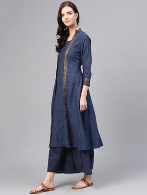 pintuck layered kurta with palazzo set - 15953464 - Standard Image - 2