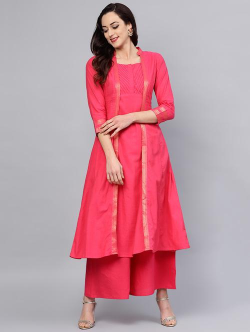 pintucks layered kurta with palazzo set - 15953466 - Standard Image - 1