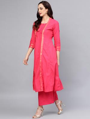 pintucks layered kurta with palazzo set - 15953466 - Standard Image - 2