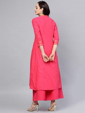 pintucks layered kurta with palazzo set - 15953466 - Standard Image - 3