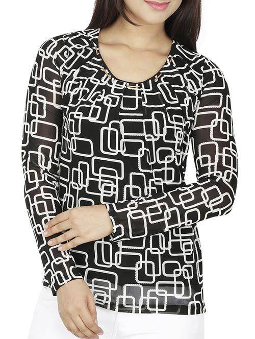 pleated neck geometric top - 15953611 - Standard Image - 1