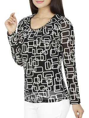 pleated neck geometric top - 15953611 - Standard Image - 2