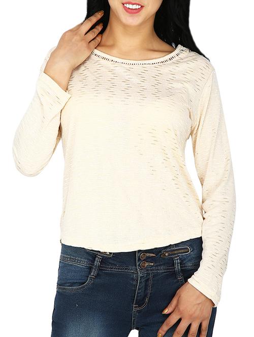 lace insert round neck top - 15953634 - Standard Image - 1