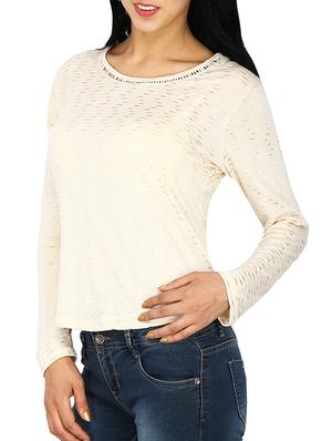 lace insert round neck top - 15953634 - Standard Image - 2