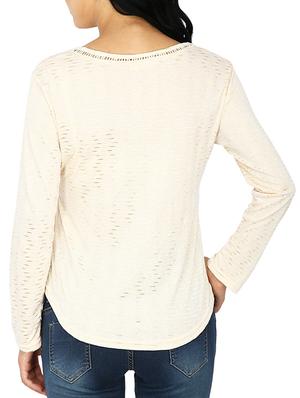 lace insert round neck top - 15953634 - Standard Image - 3