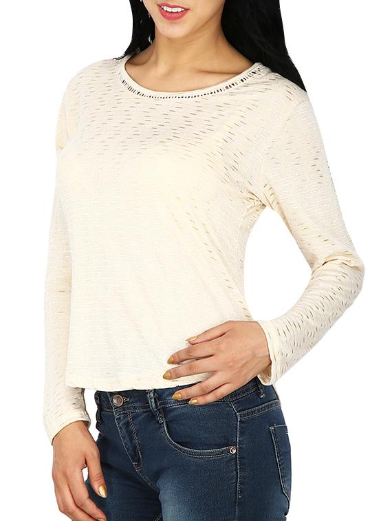 lace insert round neck top - 15953634 - Zoom Image - 2