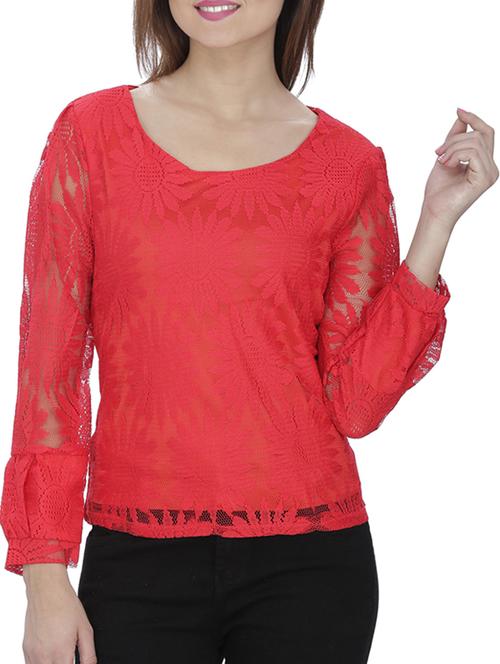 cut out detail floral mesh top - 15953637 - Standard Image - 1
