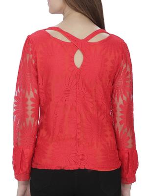 cut out detail floral mesh top - 15953637 - Standard Image - 3