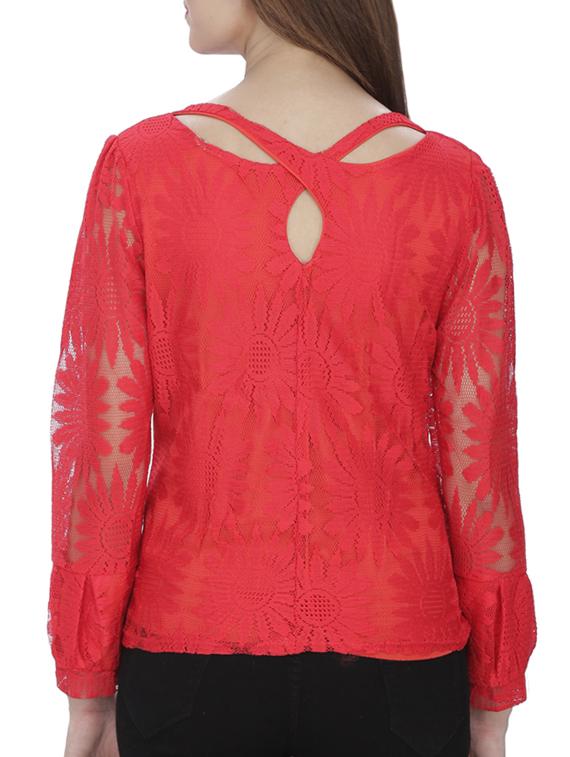cut out detail floral mesh top - 15953637 - Zoom Image - 3