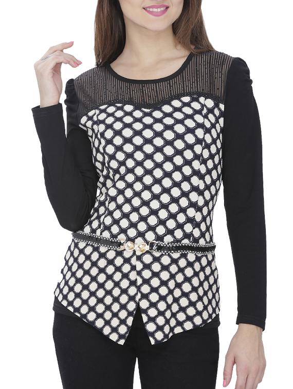 embellished mesh yoke top - 15953638 - Zoom Image - 1