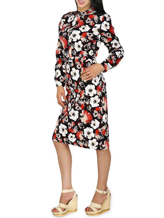button detail floral sheath dress - 15953643 - Zoom Image - 2