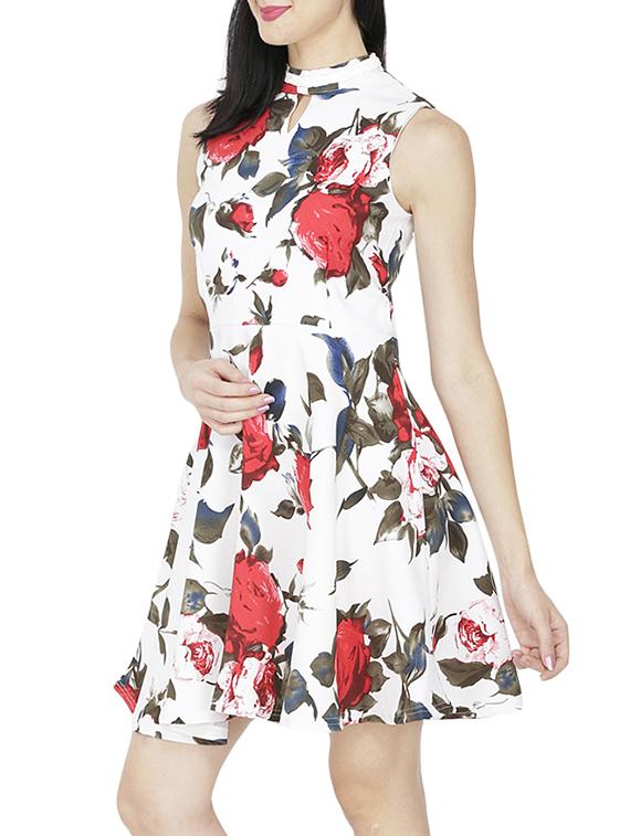 mock neck floral flared dress - 15953647 - Zoom Image - 2