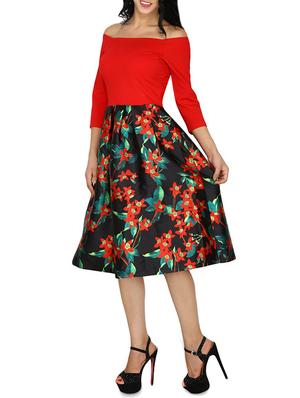 off shoulder floral a-line dress - 15953689 - Standard Image - 2