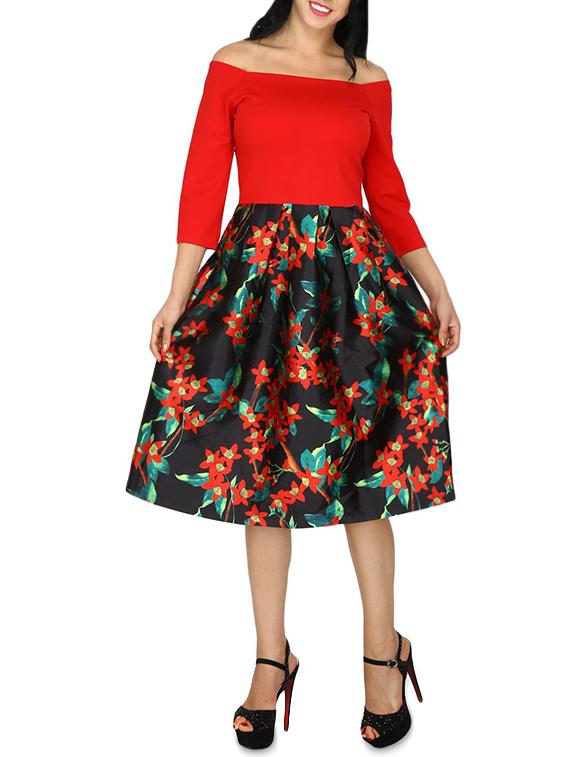 off shoulder floral a-line dress - 15953689 - Zoom Image - 1