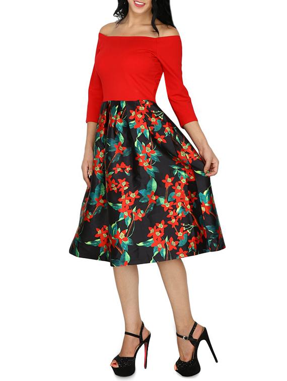off shoulder floral a-line dress - 15953689 - Zoom Image - 2